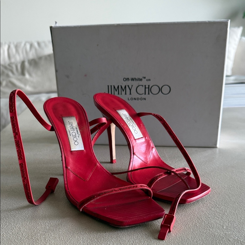 Jimmy Choo Red and White Strappy Heels Sale all together 2 pair of shoes - Picture 6 of 7